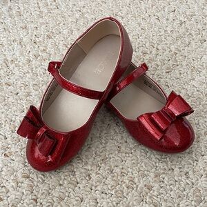 Red Glitter Girls Shoes with Bow